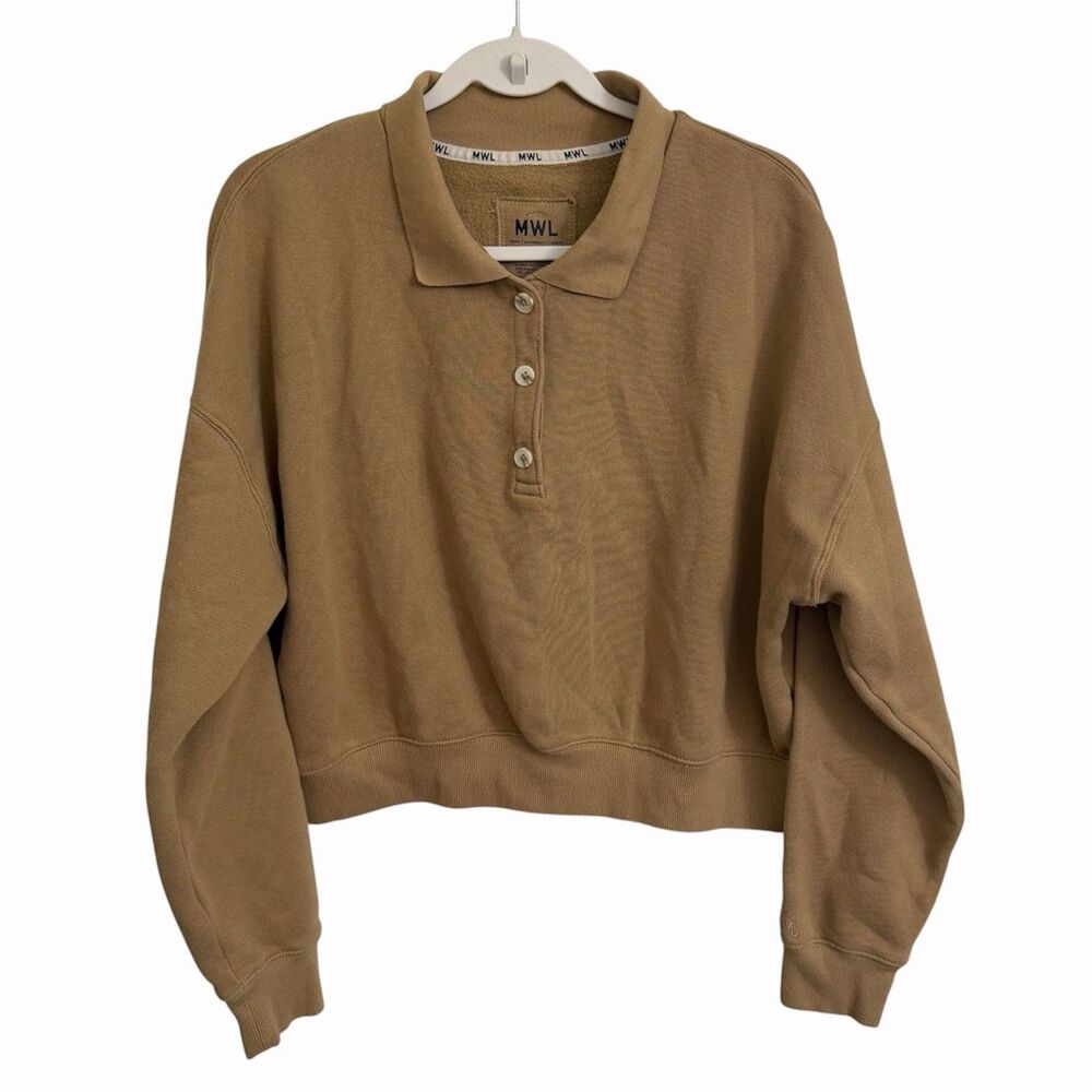 Madewell MWL Betterterry Sweatshirt Womens Large Khaki Brown Cropped Polo Shirt